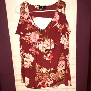 LIKE NEW Gorgeous Burgandy Floral Sleeveless Top XL Flowy